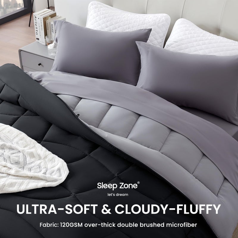 SLEEP ZONE Comforter Duvet Insert, King Size Quilted Reversible Comforters, Soft All Season Duvet, Down Alternative Breathable Bedding with 8 tabs, 2 Sides Black Gray 102 x 88 Inches - Image 3